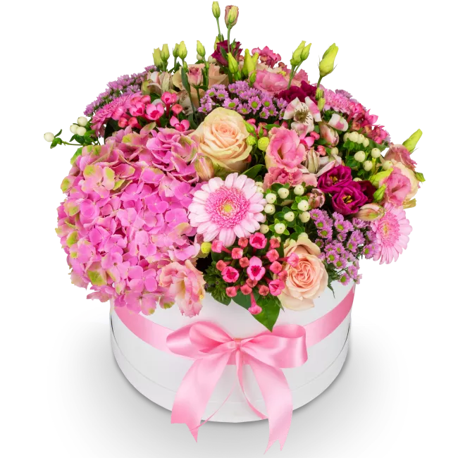 Box růžových květin